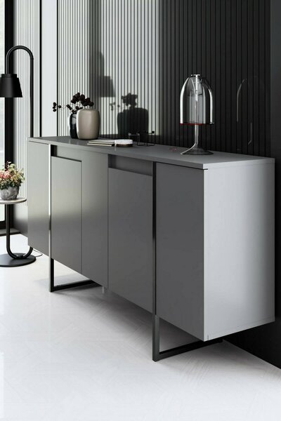 Credenza antracite e nera moderna 160x35x80h cm 4 ante - Arta