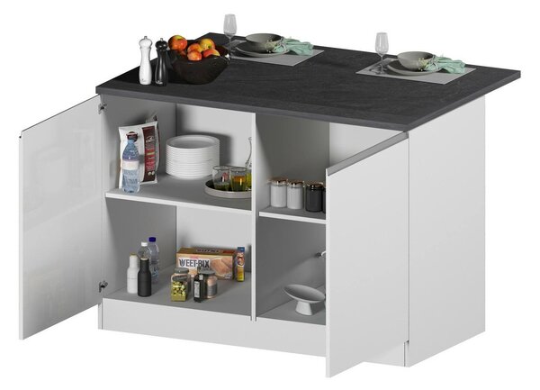 Isola cucina classica con piano snack 125x90x90h cm bianca lucida e ardesia - Analiza