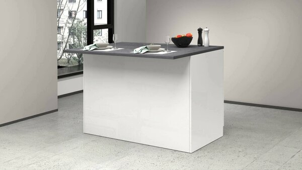 Isola cucina classica con piano snack 125x90x90h cm bianca lucida e ardesia - Analiza