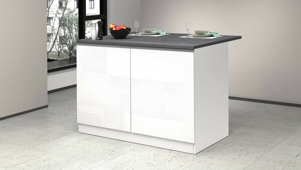 Isola cucina classica con piano snack 125x90x90h cm bianca lucida e ardesia - Analiza