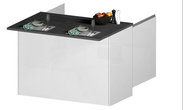 Isola cucina classica con piano snack 125x90x90h cm bianca lucida e ardesia - Analiza