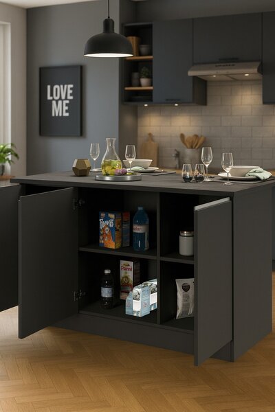 Isola cucina minimal con ante 155x90x90h cm antracite e ardesia - Tartaro