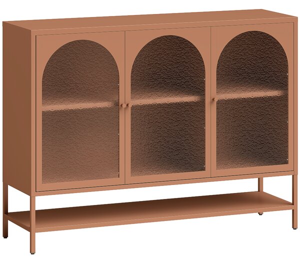 HOMCOM Buffet soggiorno, mobile contenitore con 3 ante vetrate ad arco e ripiano aperto, 140 x 40 x 105 cm, verde chiaro | Aosom Italy