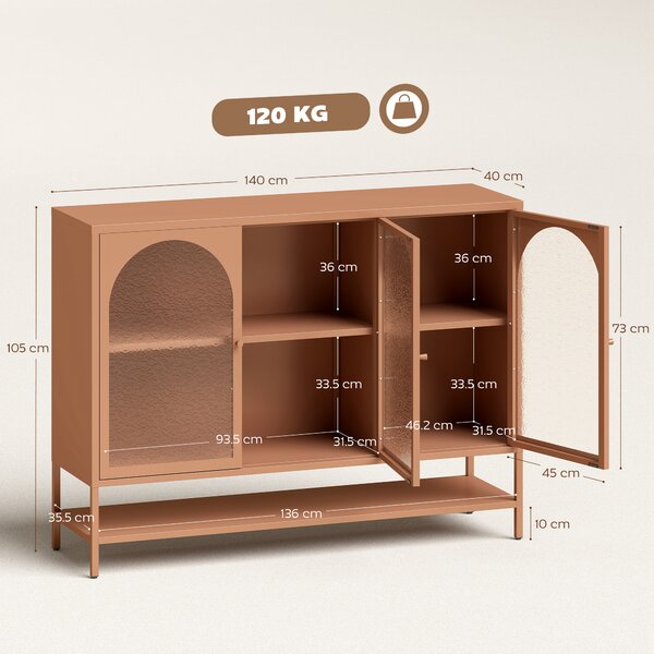 HOMCOM Buffet soggiorno, mobile contenitore con 3 ante vetrate ad arco e ripiano aperto, 140 x 40 x 105 cm, verde chiaro | Aosom Italy