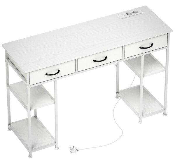 HOMCOM Scrivania con contenitore e prese, 3 cassetti in tessuto e 4 ripiani, 120 x 40 x 76 cm, Bianco | Aosom Italy