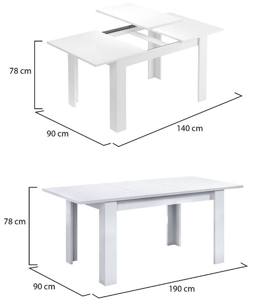 Tavolo allungabile 6-8 posti 140/190x90cm bianco - Abudula