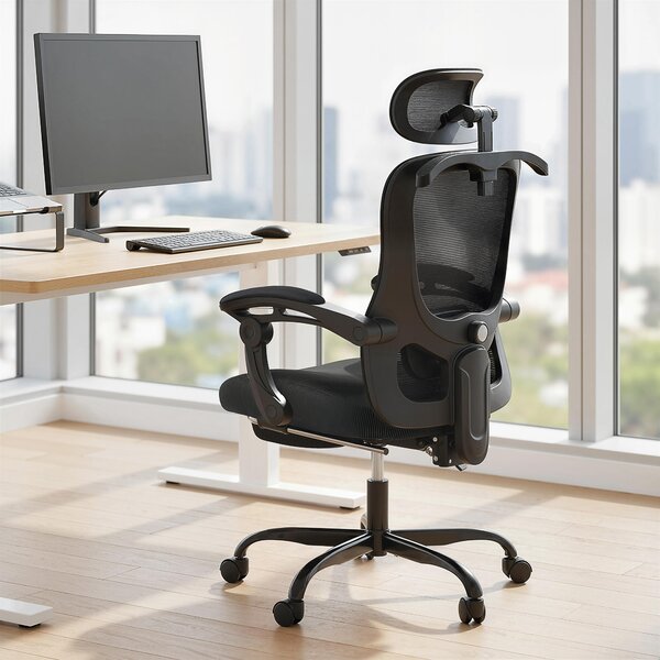 HOMCOM Sedia da ufficio ergonomica, poltrona da ufficio in rete con poggiatesta regolabile, supporto lombare, 64x64x124cm, nero | Aosom Italy