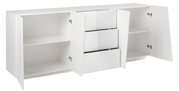 Credenza bianco lucida 220x43x86h cm 4 ante e 3 cassetti - Ayrton