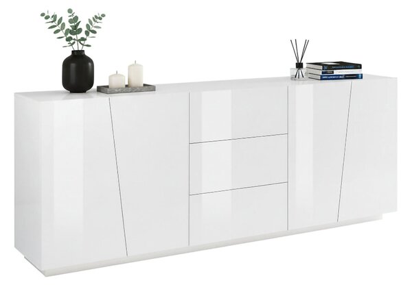 Credenza bianco lucida 220x43x86h cm 4 ante e 3 cassetti - Ayrton