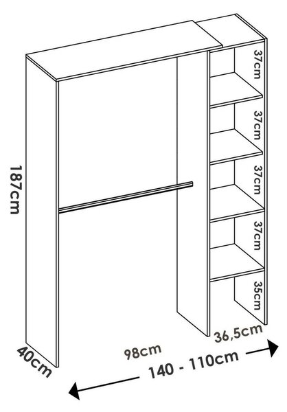Cabina armadio 4 ripiani bianca 140x187h cm - Acquata