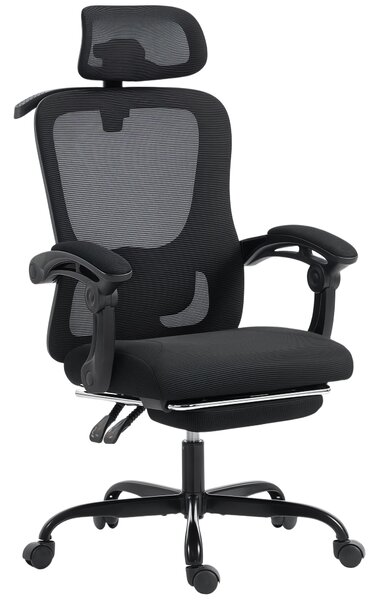 HOMCOM Sedia da ufficio ergonomica, poltrona da ufficio in rete con poggiatesta regolabile, supporto lombare, 64x64x124cm, nero | Aosom Italy