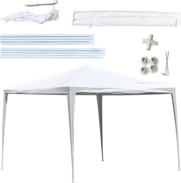 Tenda per feste Kinzo 3x3 metri, padiglione e tendone impermeabile per giardino o terrazza - tenda per feste incl. picchetti e funi - altezza colmo 2,5 m - plastica - bianco