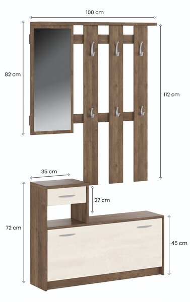 Mobile da ingresso sospeso con scarpiera bianco e quercia 100x190h cm - Garolfo