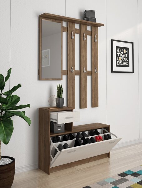 Mobile da ingresso sospeso con scarpiera bianco e quercia 100x190h cm - Garolfo