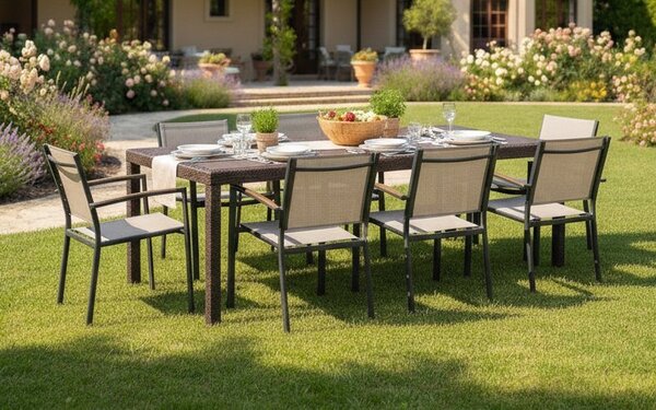 Tavolo da giardino allungabile 8-10 posti 150/220x90cm marrone - Abbaviva