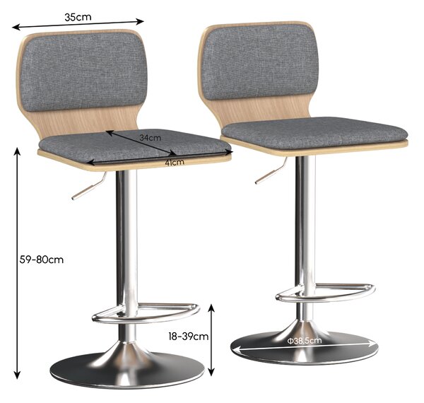 HOMCOM Set da 2 sgabelli da bar sgabelli regolabili in altezza schienale poggiapiedi girevoli 360° 41x47,5x81-102cm grigio | Aosom Italy