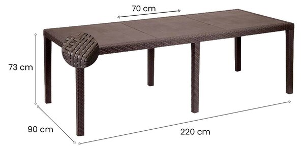 Tavolo da giardino allungabile 8-10 posti 150/220x90cm marrone - Abbaviva
