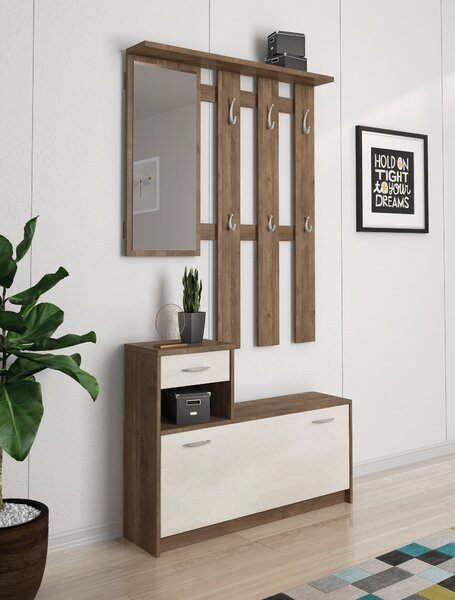 Mobile da ingresso sospeso con scarpiera bianco e quercia 100x190h cm - Garolfo