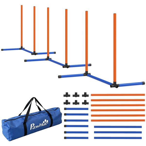 PawHut Set Agility per Cani 3 pezzi Attrezzatura Agility con pali da slalom Borsa da trasporto Set di allenamento per tutte le taglie Arancione | Aosom Italy