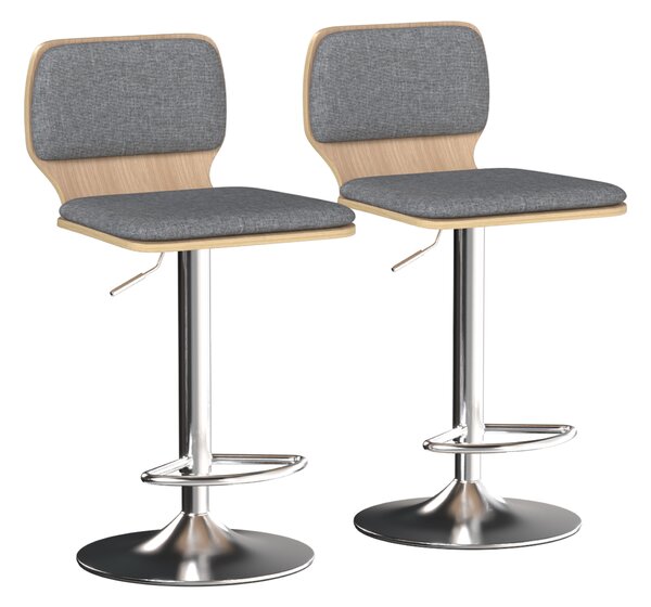 HOMCOM Set da 2 sgabelli da bar sgabelli regolabili in altezza schienale poggiapiedi girevoli 360° 41x47,5x81-102cm grigio | Aosom Italy
