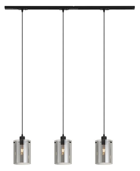 Sistema a binario monofase moderno nero con 3 lampade a sospensione in vetro fumé - Iconic Dome