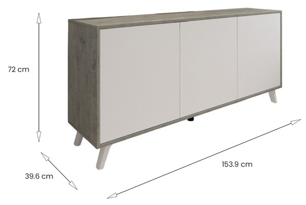 Credenza grigia chiaro e bianca porta piatti 153x39x72h cm 3 ante - Annina