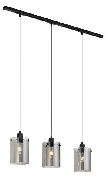 Sistema a binario monofase moderno nero con 3 lampade a sospensione in vetro fumé - Iconic Dome