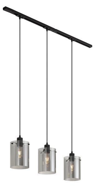 Sistema a binario monofase moderno nero con 3 lampade a sospensione in vetro fumé - Iconic Dome