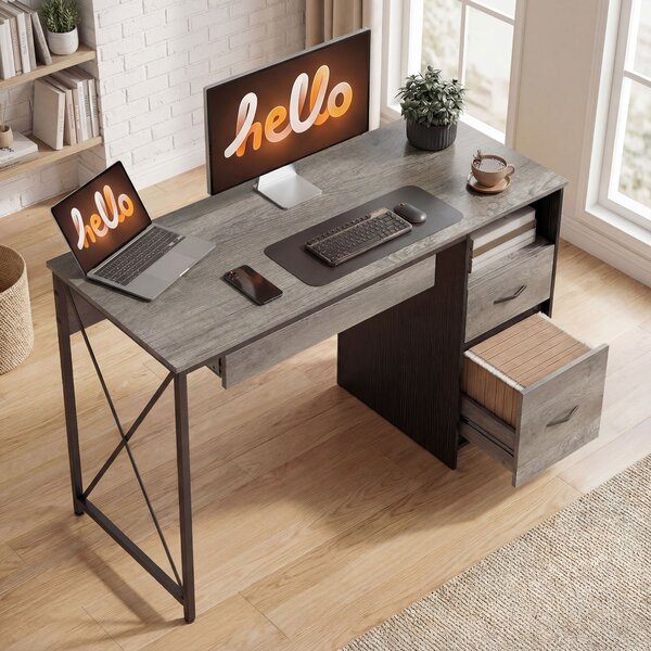 HOMCOM Scrivania gaming 120×50cm tavolo gaming industriale con vassoio tastiera, scomparto aperto e 2 cassetti, grigio | Aosom Italy