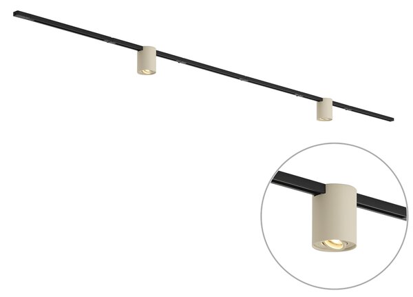 Sistema di illuminazione a binario moderno nero con 2 faretti beige monofase - Iconic Rondoo Up