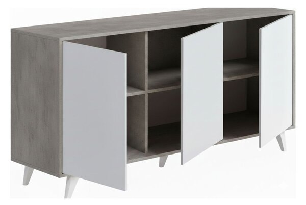 Credenza grigia chiaro e bianca porta piatti 153x39x72h cm 3 ante - Annina