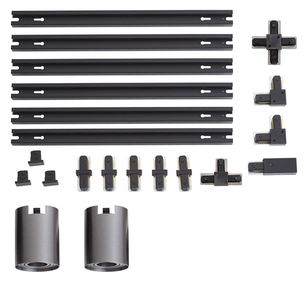 Sistema a binario moderno nero con 2 faretti color canna di fucile monofase - Iconic Rondoo Up