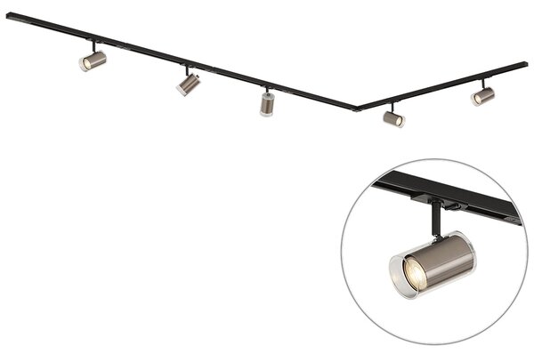 Sistema a binario monofase moderno nero con 5 faretti color canna di fucile - Iconic Lloyd