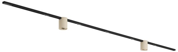 Sistema di illuminazione a binario moderno nero con 2 faretti beige monofase - Iconic Rondoo Up