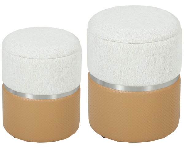 HOMCOM Set da 2 Pouf Contenitore Rivestiti in Ciniglia e PU Seduta Imbottita per Corridoio Camera Marrone e Crema | Aosom Italy