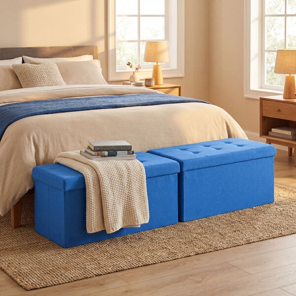 HOMCOM Pouf Contenitore, Panca Contenitore Pieghevole 84 L 76x38x38 cm Rivestito in Lino Sintetico Azzurro chiaro | Aosom Italy