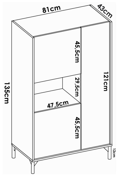 Credenza alta rovere e antracite 81x43x135h cm 3 ante - Crono