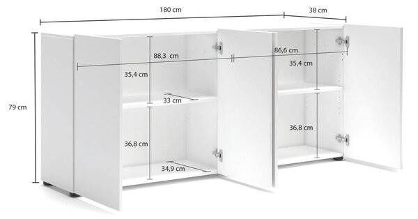 Credenza bianco lucida 180x38x79h cm 4 ante - Amacord