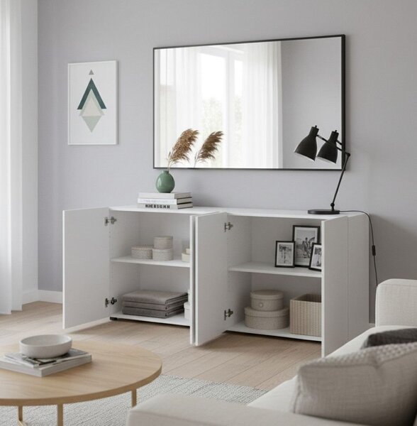 Credenza bianco lucida 180x38x79h cm 4 ante - Amacord