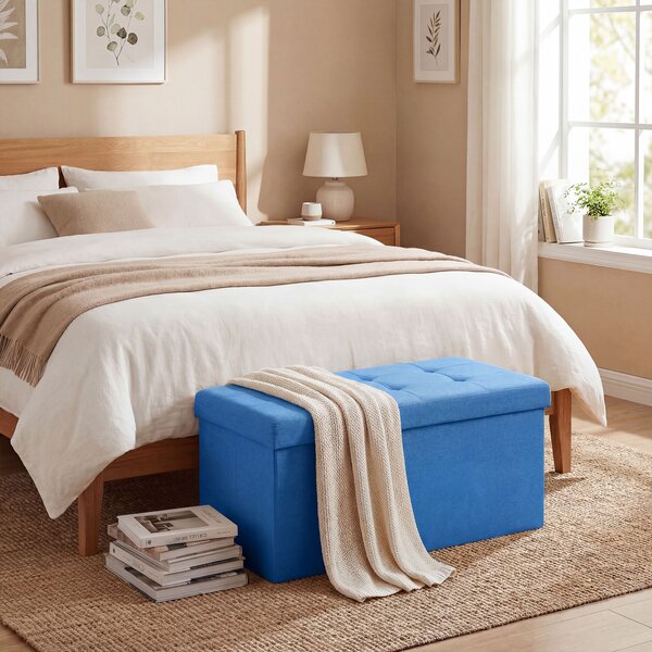 HOMCOM Pouf Contenitore, Panca Contenitore Pieghevole 84 L 76x38x38 cm Rivestito in Lino Sintetico Azzurro chiaro | Aosom Italy