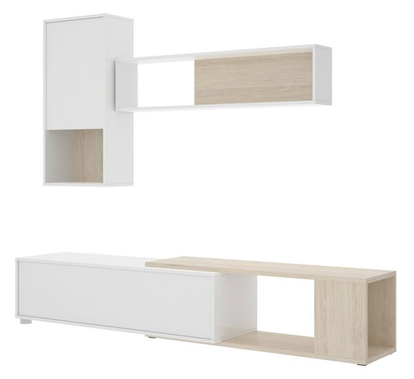 Parete attrezzata modulabile 230cm bianca lucida e rovere - Fortuna