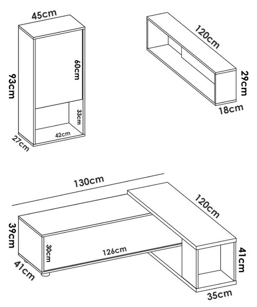 Parete attrezzata modulabile 230cm bianca lucida e rovere - Fortuna