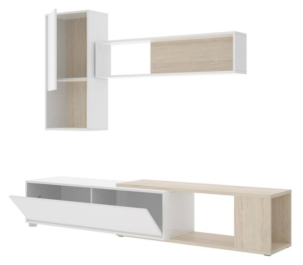 Parete attrezzata modulabile 230cm bianca lucida e rovere - Fortuna