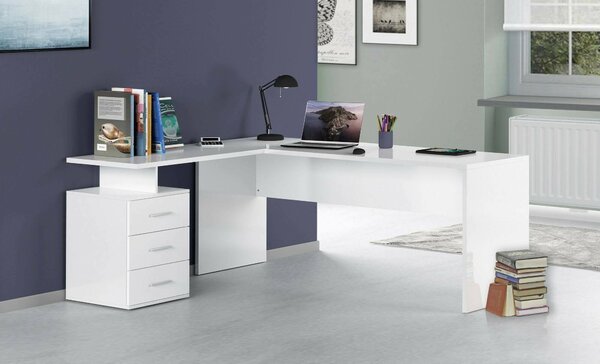Scrivania angolare bianca lucida 180x60cm da ufficio - Ascuby