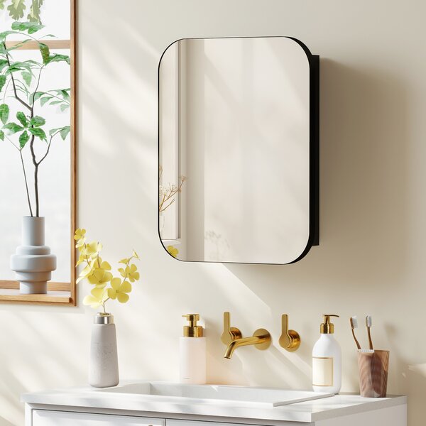 HOMCOM Specchiera bagno, Armadietto bagno con specchio, Ripiano regolabile, 40,2 x 10,2 x 50,9 cm, Nero | Aosom Italy
