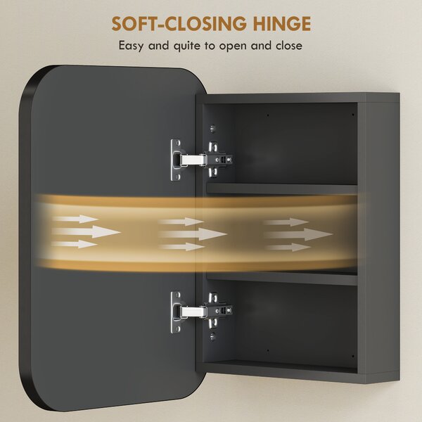 HOMCOM Specchiera bagno, Armadietto bagno con specchio, Ripiano regolabile, 40,2 x 10,2 x 50,9 cm, Nero | Aosom Italy