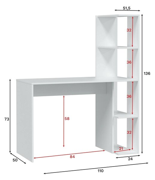Scrivania lineare bianca 110x50cm con libreria - Abba