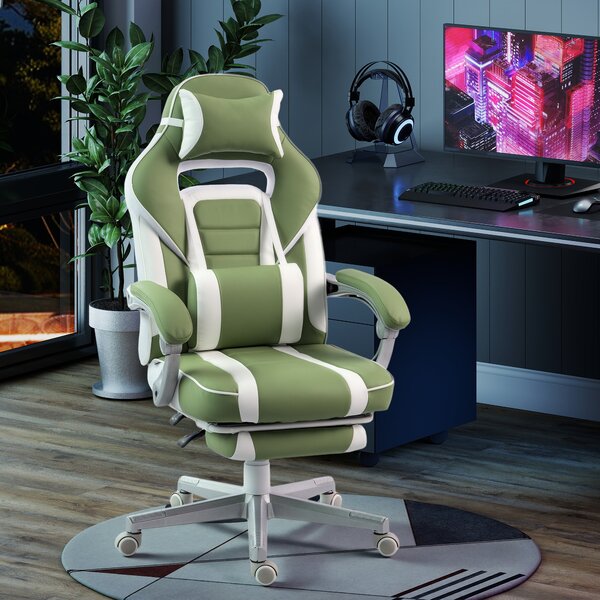 HOMCOM Sedia Gamer Reclinabile con Altezza Regolabile Poggiapiedi Estraibile Supporto Lombare e Poggiatesta Rimovibile Verde | Aosom Italy