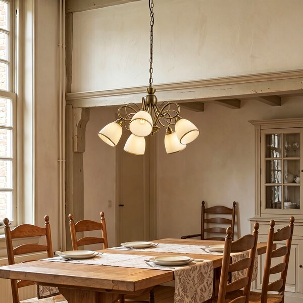 Lampada a sospensione classica bronzo con vetro opale 5 luci - Katarina
