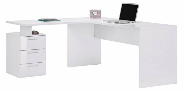 Scrivania angolare bianca lucida 180x60cm da ufficio - Ascuby